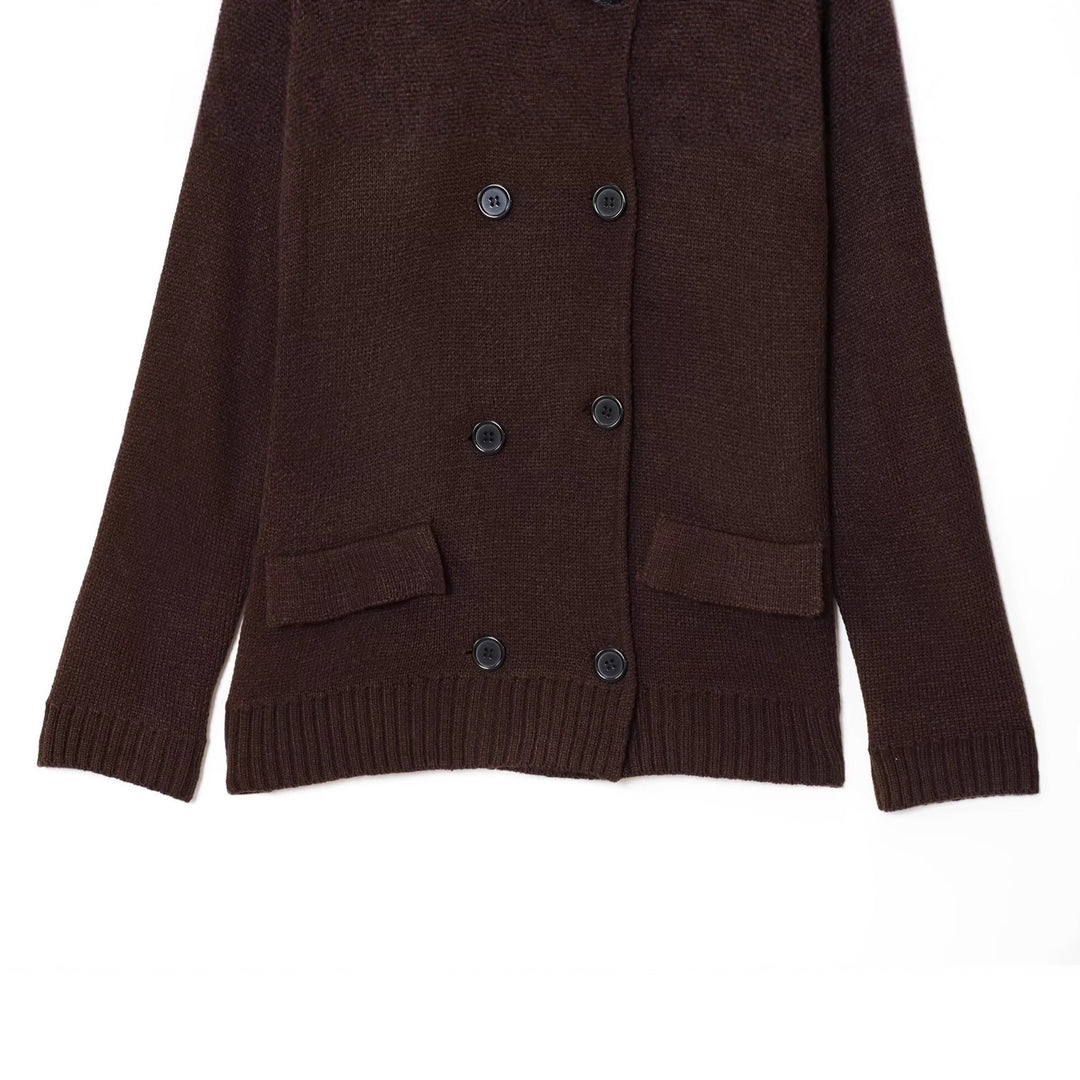 Damen elegante Strickjacke mit doppelter Knopfleiste und praktischen Taschen Drune