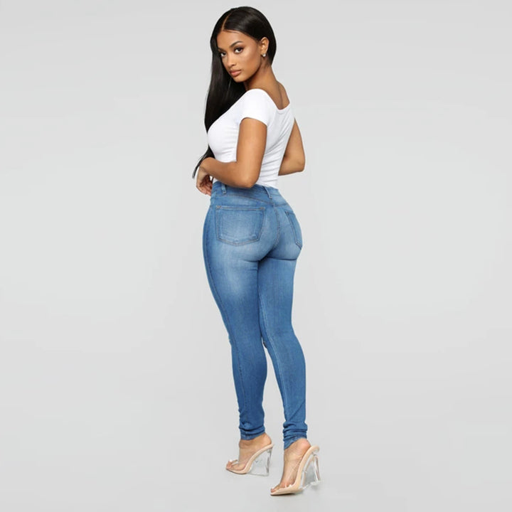 Damen High-Waist Skinny-Jeans mit Knie-Rissen und figurformendem Schnitt Drune