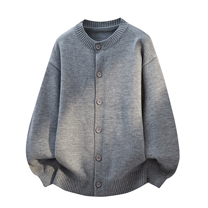 Unisex Oversize Strickcardigan mit Rundhalsausschnitt, Ballonärmeln & durchgehender Knopfleiste Drune