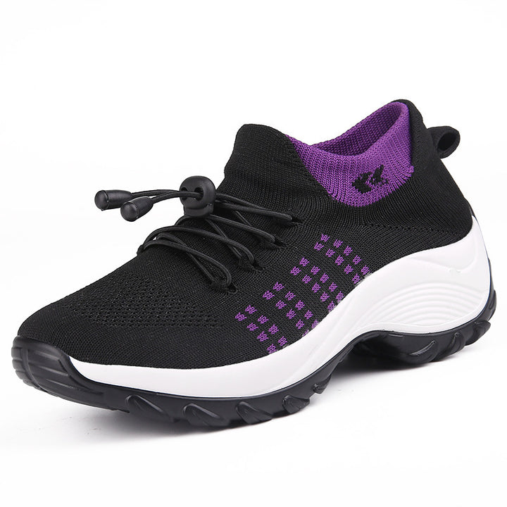Damen gestrickte Slip-On Sneaker mit Schnellzugkordel, elastischem Schaft und stoßdämpfender Plateau-Sohle Drune