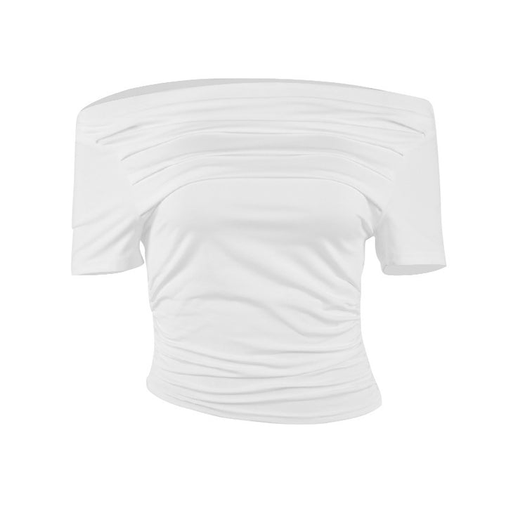 Damen figurbetontes Oberteil mit Off-Shoulder Design und Raffung Drune