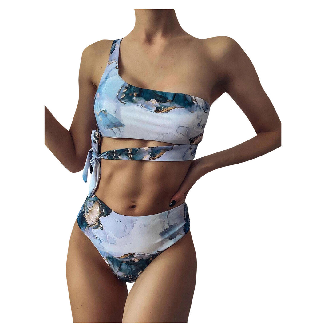 Damen Asymmetrisches Bikini-Set mit geknotetem Oberteil Drune