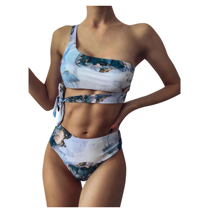 Damen Asymmetrisches Bikini-Set mit geknotetem Oberteil Drune