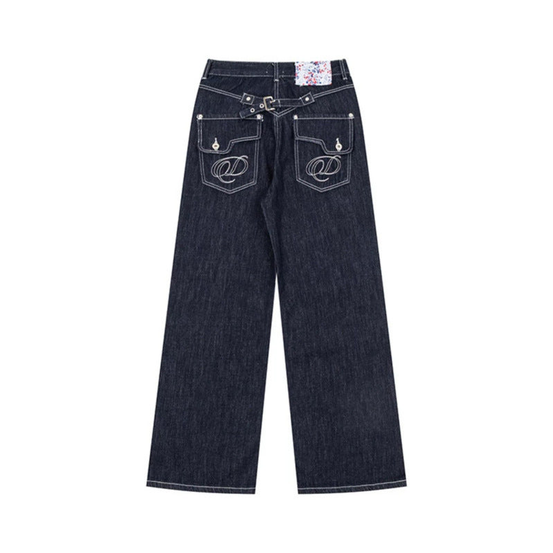 Damen Weite High‑Waist-Jeans im Palazzo-Schnitt mit Ziernaht und Blumen-Taschenfutter Drune