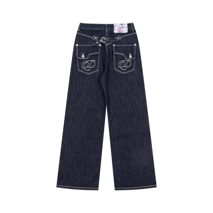Damen Weite High‑Waist-Jeans im Palazzo-Schnitt mit Ziernaht und Blumen-Taschenfutter Drune