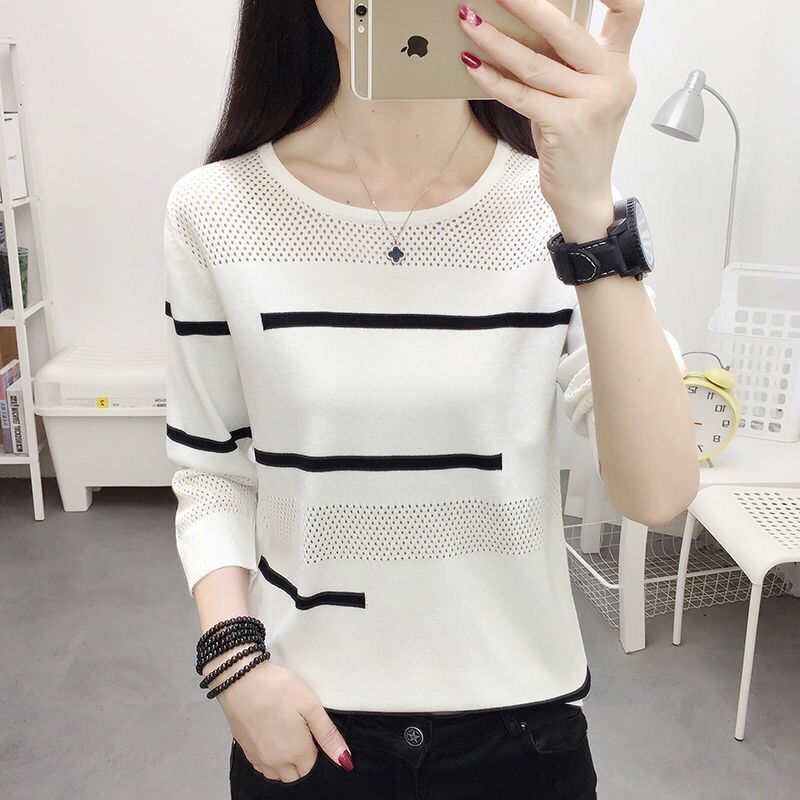 Damen lässiger Feinstrickpullover mit modischem Streifenmuster Drune