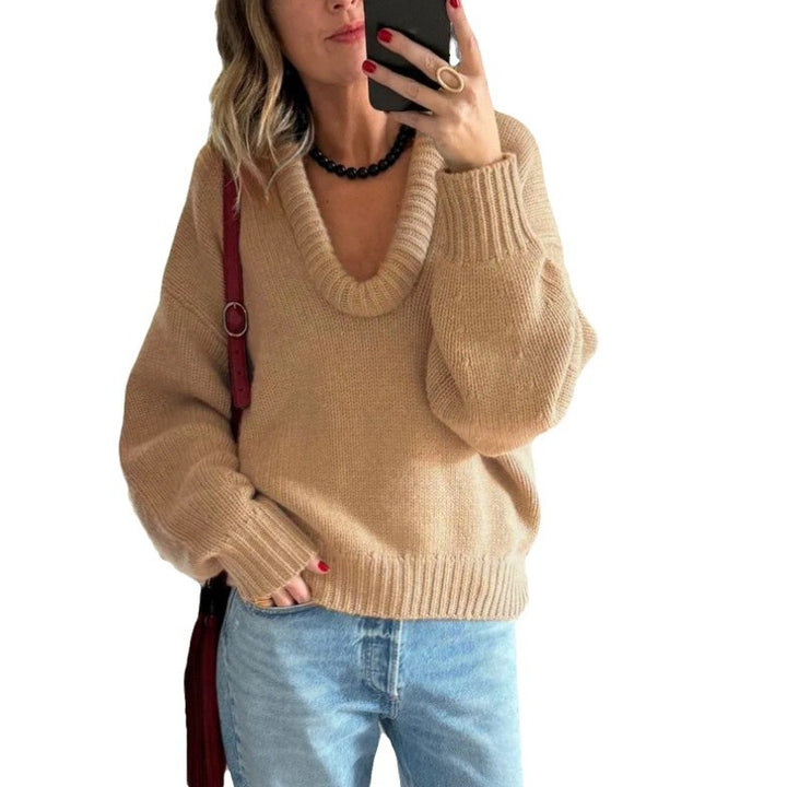 Damen Strickpullover mit V-Ausschnitt und lässigem Schnitt Drune