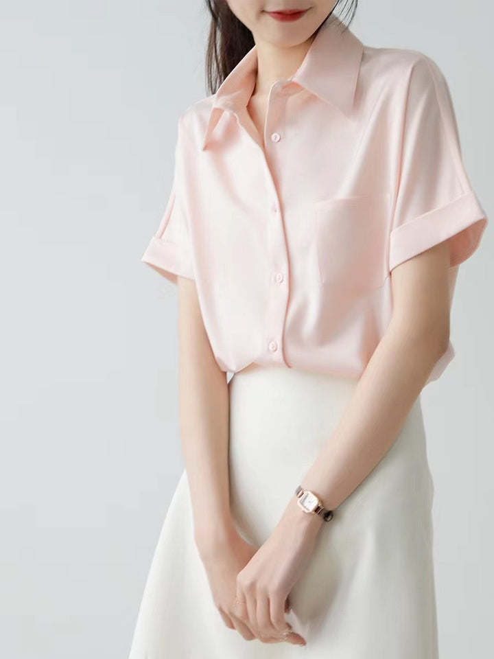 Damen Satinbluse mit modernem Kragen und eleganten Rollärmeln Drune