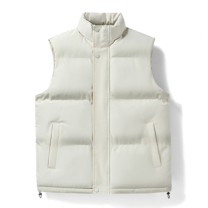 Herren warme gesteppte Outdoor-Weste mit hohem Stehkragen, verdeckter Druckknopfleiste und verstellbarem Saum Drune