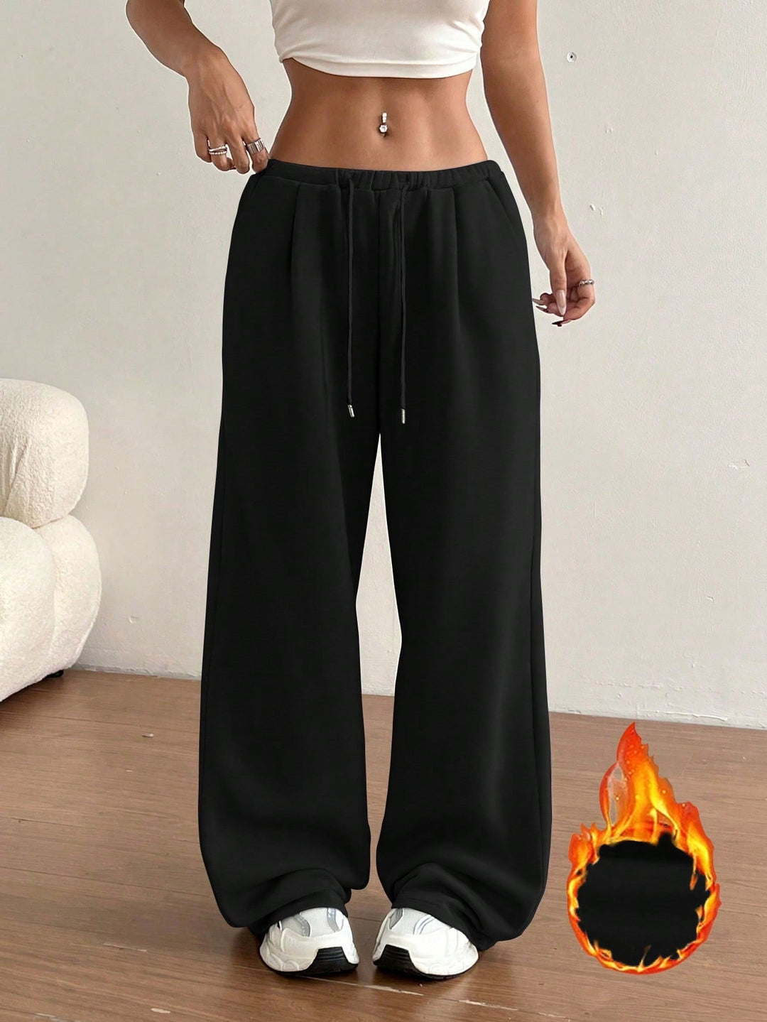 Damen Legere Freizeithose mit elastischem Bund und Bindegürtel Drune