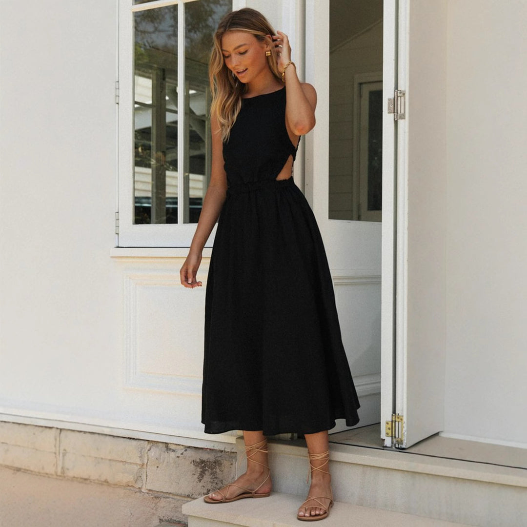 Damen elegantes Sommermaxikleid mit raffiniertem Schnitt und verstellbarem Taillenzug Drune