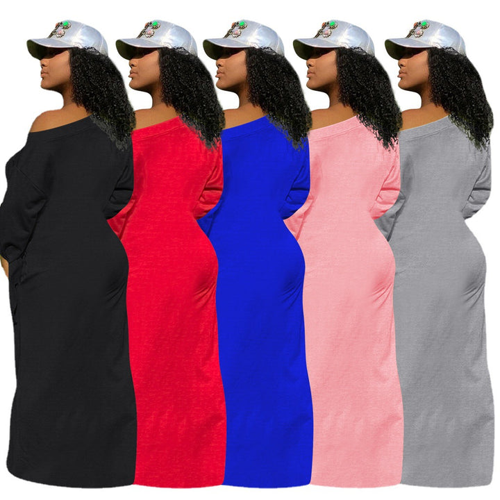 Damen Asymmetrisches Maxikleid mit Ein-Schulter, langen Ärmeln und Bindemanschetten Drune