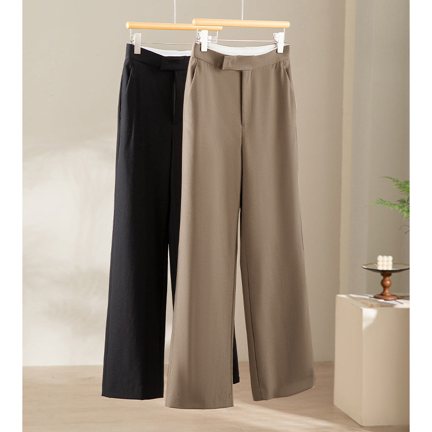 Damen Hochtaillierte weite Palazzo-Hose aus fließendem Satin mit Bügelfalte Drune