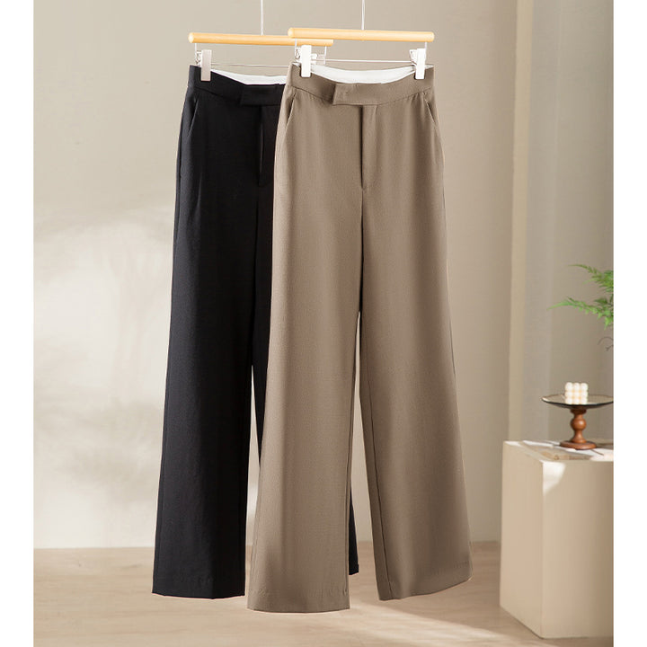 Damen Hochtaillierte weite Palazzo-Hose aus fließendem Satin mit Bügelfalte Drune