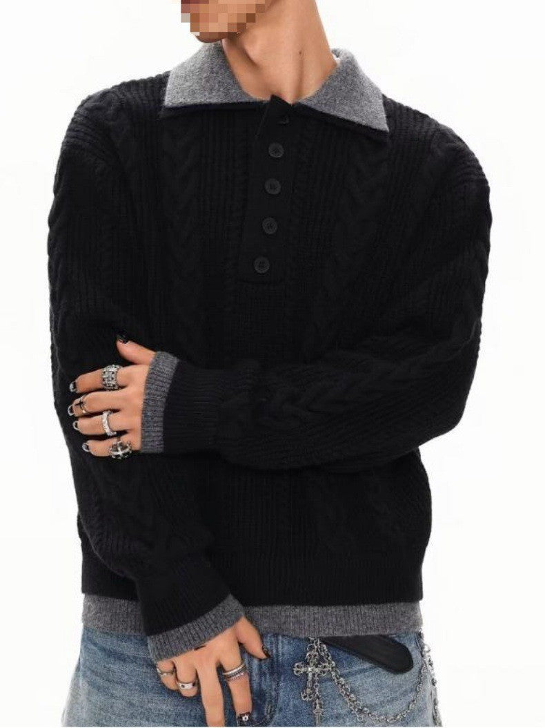 Herren Modischer Grobstrickpullover mit Polokragen Drune