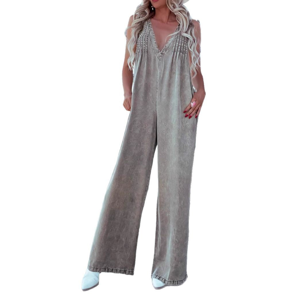 Damen Jumpsuit mit tiefem V-Ausschnitt und praktischen Taschen Drune