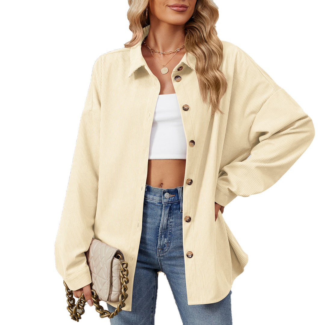 Damen Oversized Cordhemdjacke mit Druckknöpfen Drune