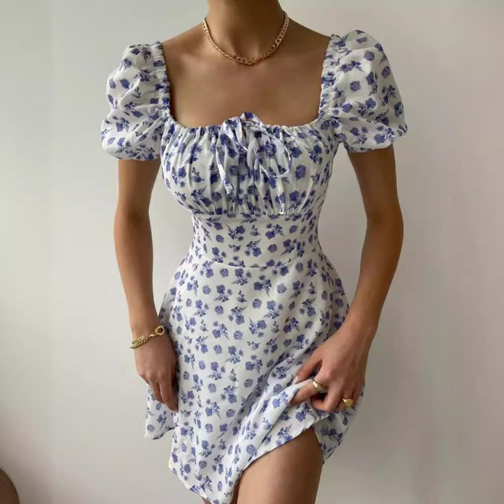 Damen Minikleid mit voluminösen Puffärmeln und floralem Muster Drune