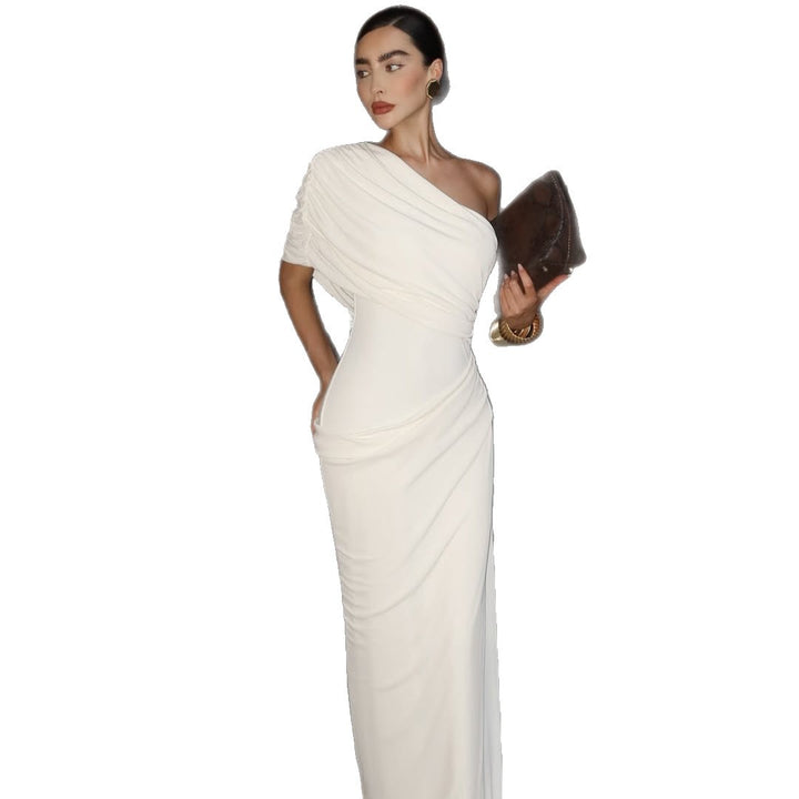 Damen Elegantes Langarm-Minikleid mit fließendem Drapée und asymmetrischem Design Drune