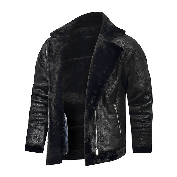 Herren Lammfellimitat-Fliegerjacke mit kuscheligem Kunstfellfutter Drune