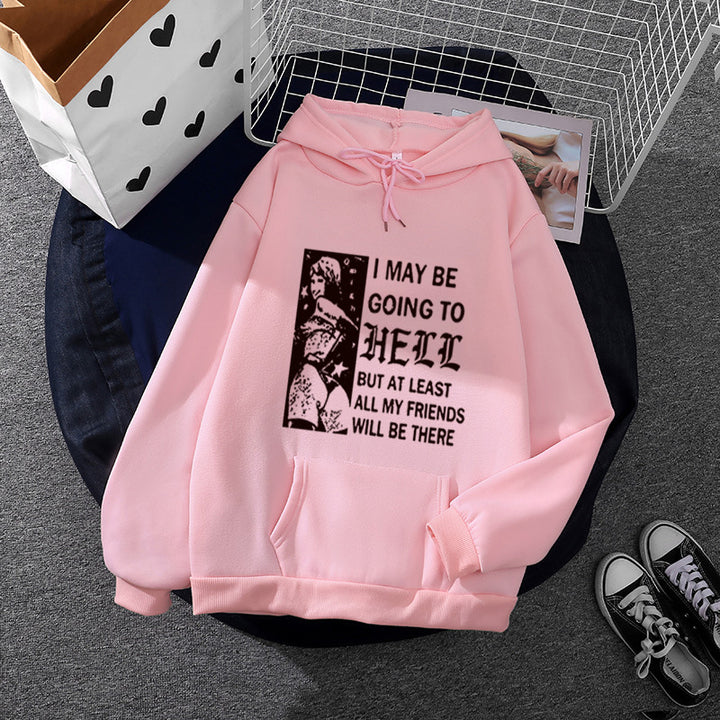 Damen nan weitgeschnittener Kapuzenpullover mit Gothic-Statementprint und Kängurutasche Drune
