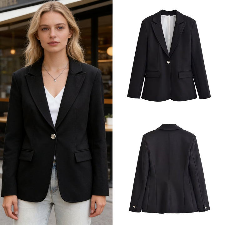Damen Langer taillierter Ein-Knopf-Blazer mit schmalem Revers und Pattentaschen Drune
