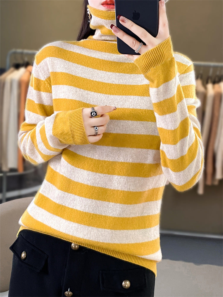 Damen Lässiger gestreifter Rollkragenpullover aus Wollmix mit legerer Passform Drune