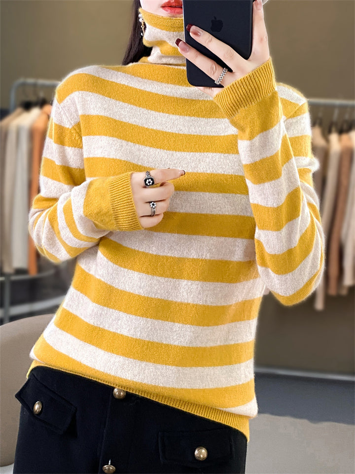 Damen Lässiger gestreifter Rollkragenpullover aus Wollmix mit legerer Passform Drune