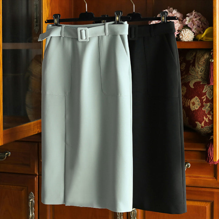 Damen Eleganter High-Waist Bleistiftrock mit Gürtel Drune