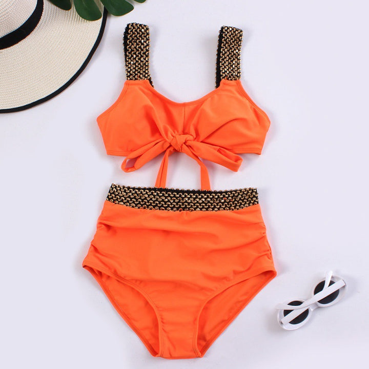 Damen Hochtailliertes Bikini-Set mit modischem Knoten-Design und eleganten Trägern Drune