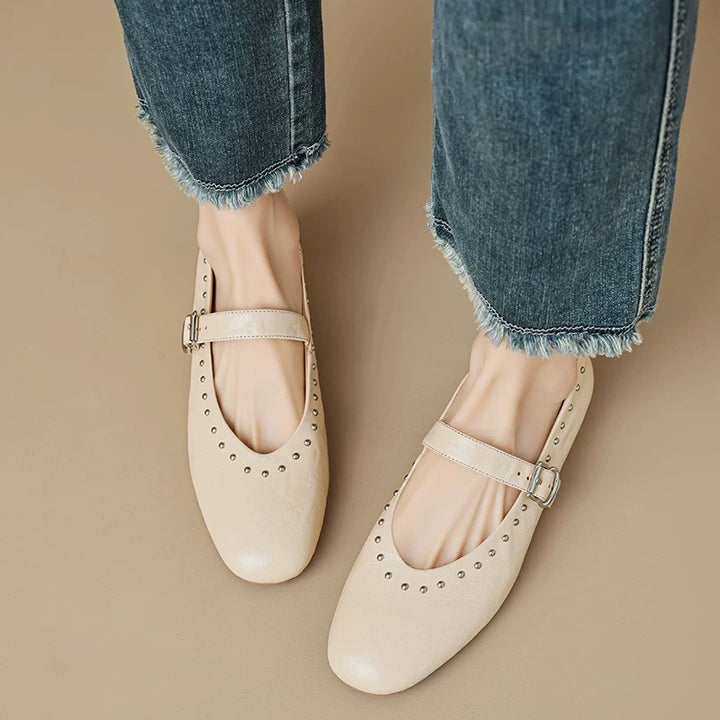 Damen Mary Jane Ballerinas mit elegantem Riemchen und funkelnden Nieten Drune