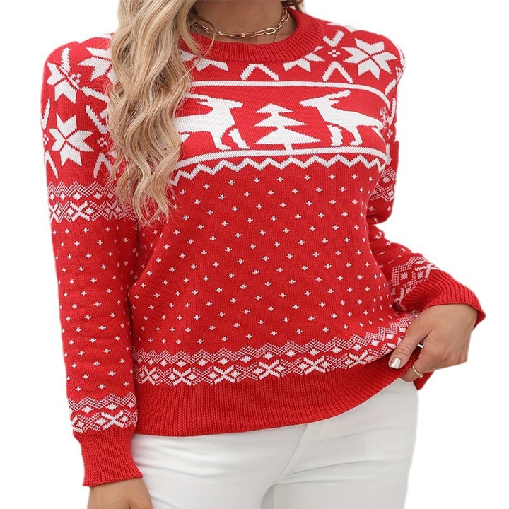 Damen gemütlicher Winterpullover mit winterlichem Motiv Drune