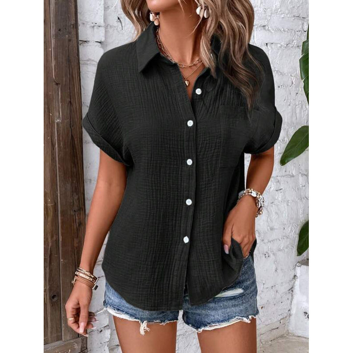 Damen Freizeit-Bluse aus hochwertigem Baumwollmischgewebe mit Knopfverschluss Drune