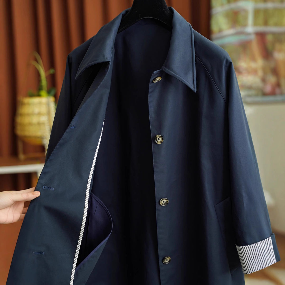 Damen Eleganter Trenchcoat mit Kontrastdetails Drune