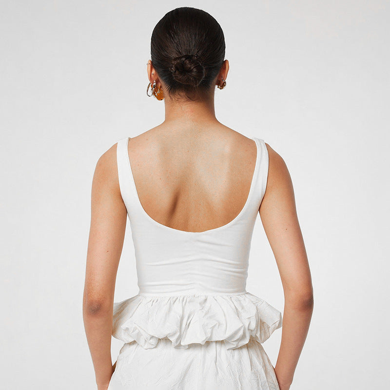 Damen Top mit voluminösem Rüschensaum Drune