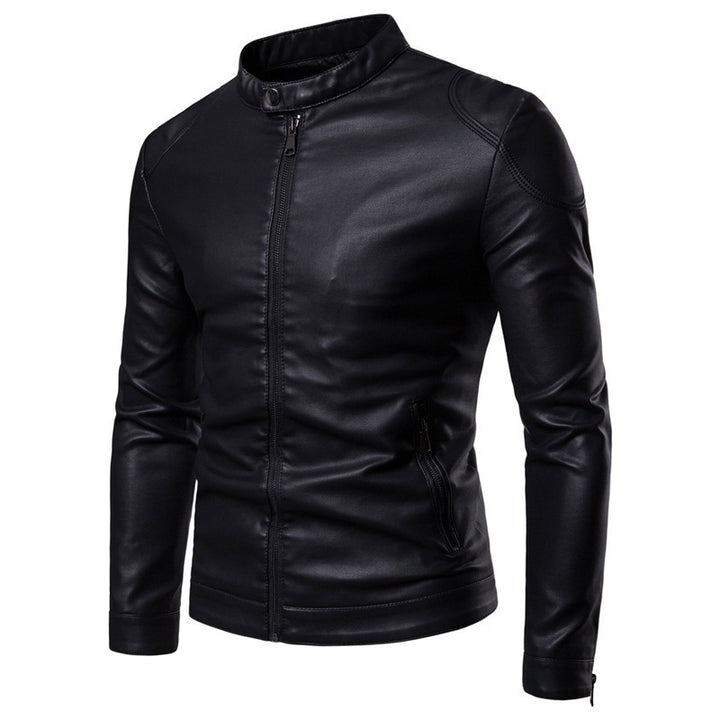 Herren Schlanke Kunstleder-Bikerjacke mit Stehkragen und verdecktem Reißverschluss Drune