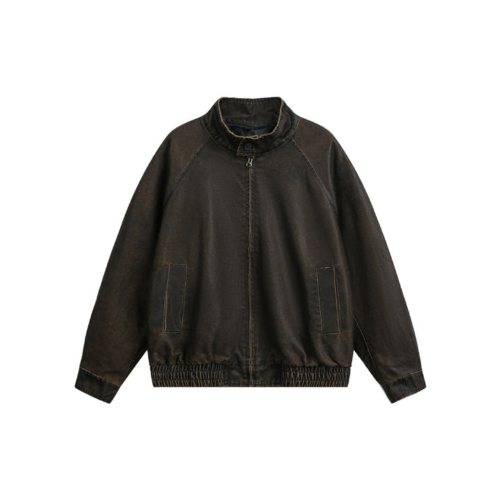Herren Kurz geschnittener Vintage‑inspirierter Lederoptik‑Blouson mit hohem Stehkragen Drune