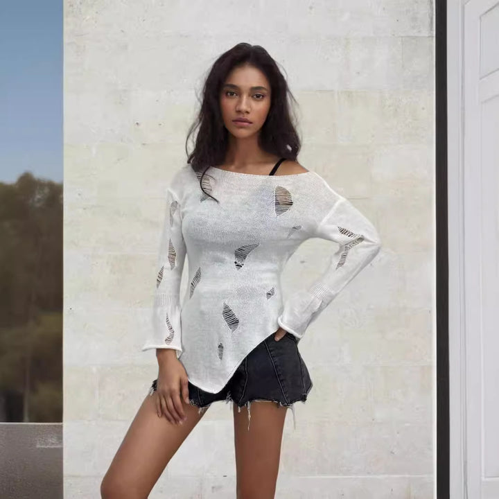 Damen modisches Oberteil mit strukturierten Cut-Outs und Ärmeln im Boller-Look Drune
