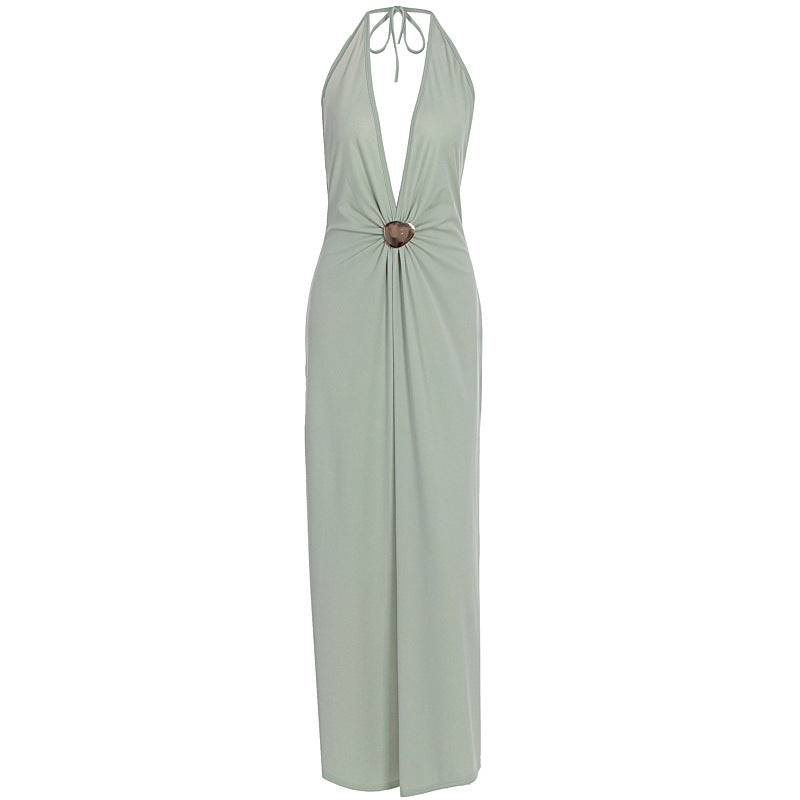 Damen Elegantes Wickelkleid mit tiefer V-Ausschnitt und raffiniertem Gürtel Drune