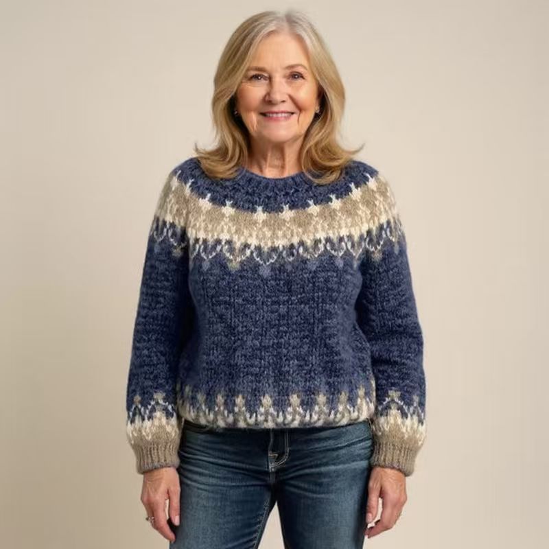 Damen nan kuscheliger Norweger-Strickpullover mit Stehkragen und Oversize-Passform Drune