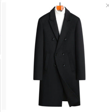 Herren nan eleganter Doppelreihiger Wollmantel mit fallendem Revers, verdeckter Innentasche und schmaler Silhouette Drune