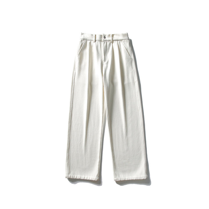Damen Hochtaillierte weite Bundfaltenhose mit geradem Bein und Eingrifftaschen Drune