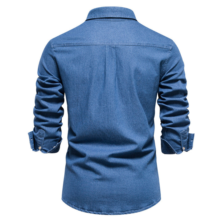 Herren nan schmal geschnittenes Denim-Hemd mit Kentkragen und aufgesetzten Brusttaschen Drune