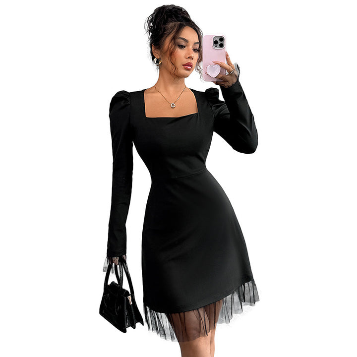 Damen Elegantes Kleid mit Puffärmeln und transparentem Saum Drune