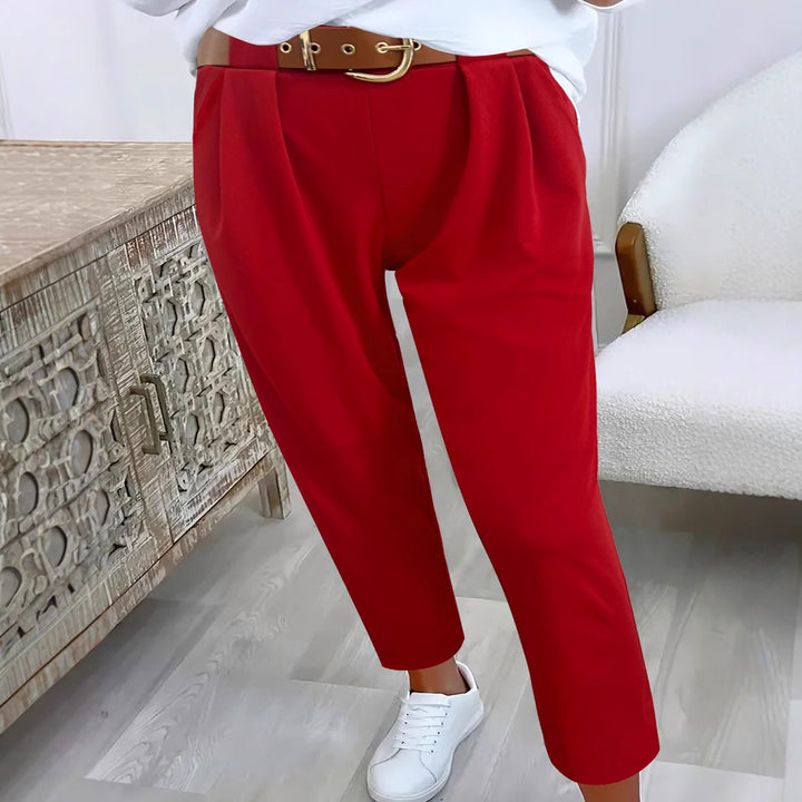 Damen elegante High-Waist Hose mit dekorativen Falten und praktischen Taschen Drune