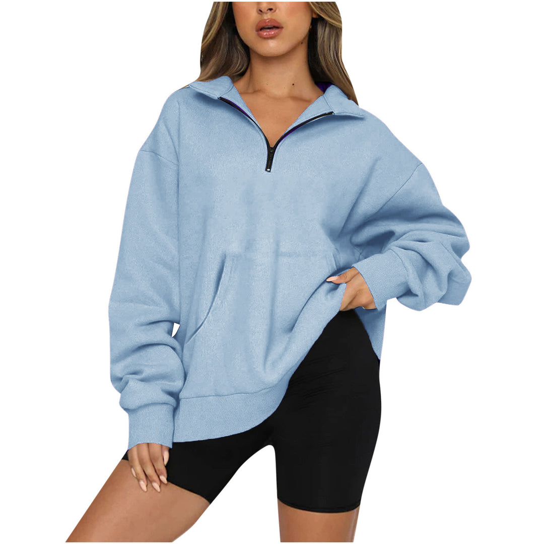 Damen Oversized Sweatshirt mit halbem Reißverschluss und Kapuze Drune