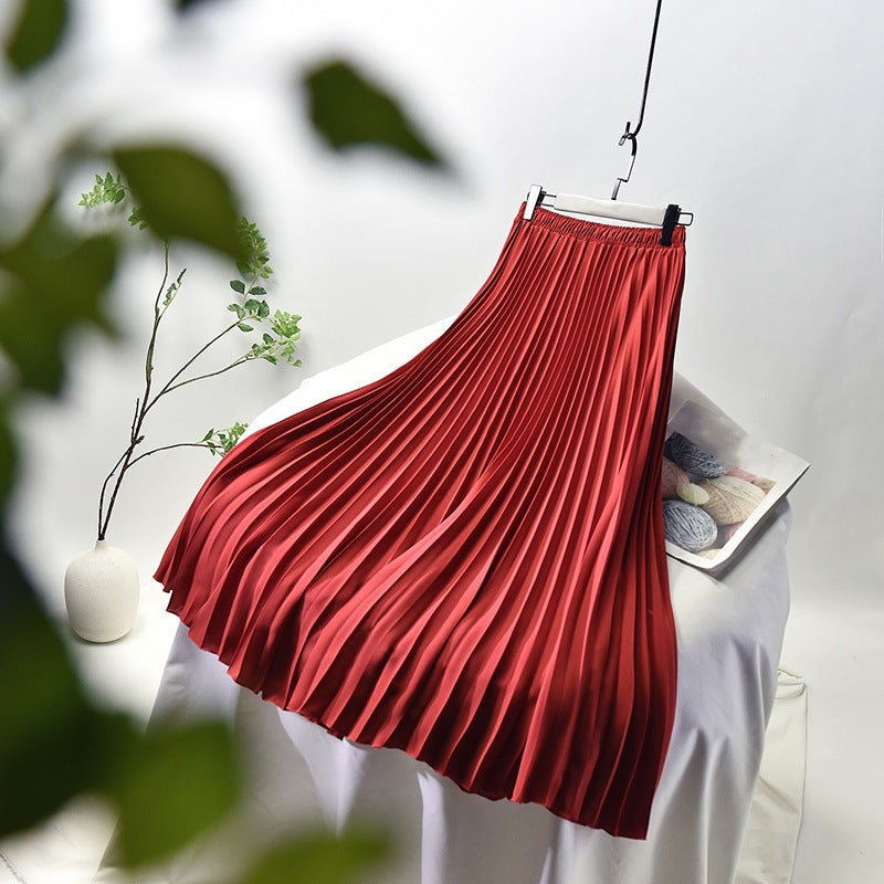 Damen Plissierter Midi-Rock mit elastischem Bund und elegantem Fall Drune