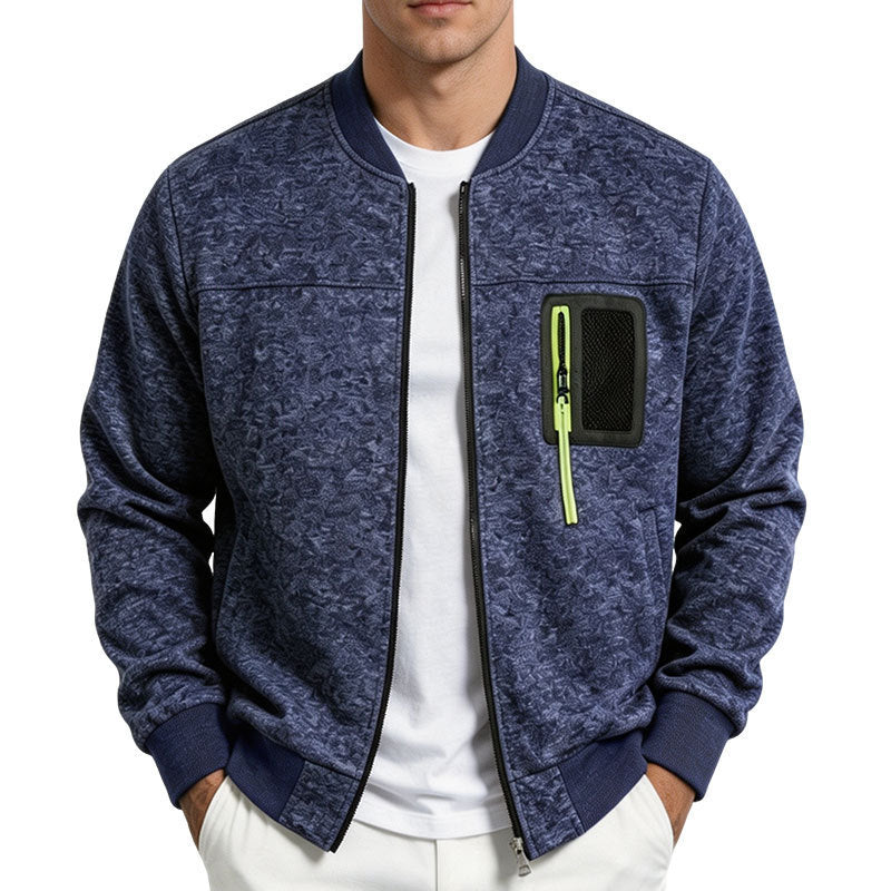 Herren strukturierte Bomberjacke mit Camouflage-Struktur und Reißverschluss-Brusttasche Drune