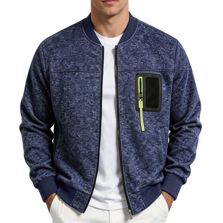 Herren strukturierte Bomberjacke mit Camouflage-Struktur und Reißverschluss-Brusttasche Drune