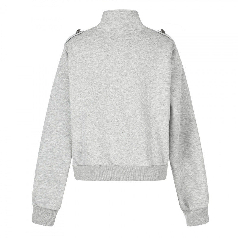 Unisex Sweatjacke im Military-Look mit doppelter Knopfleiste Drune